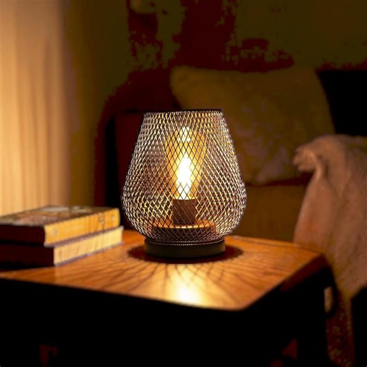 Black Metal Table Lamp | Modern Bedside Lamp | LED Nightstand Light | Mesh Shade Desk Lamp | Bedroom Home Decor Lighting - Etsy