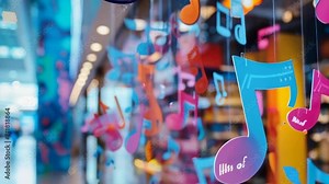 Collection colorful music notes floating in a lively display. Perfect for representing musical creativity, diversity of sound, it adds dynamic, joyful atmosphere any musical or cultural themed content Stock Video
