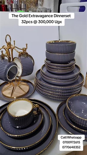 This is The Dinnerset, The kind of Dinnerware that will show off your wealth in all extravagancy.. 🤗 Now available at Kitchen Pal International at 300,000 Ugx only. #KitchenPalInternational #fyp #ChristianTiktok #Dinnerset #TheGoldExtravaganceDinnerSet