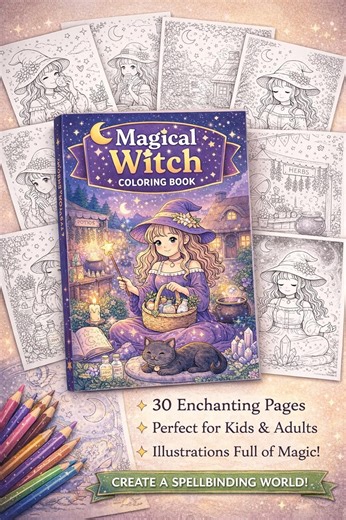 Magical Witch Coloring Book for Kids – Cute Cottagecore Witch Coloring Pages, Cozy Fantasy Coloring Book, Sorcière Coloriage Enfant - Etsy