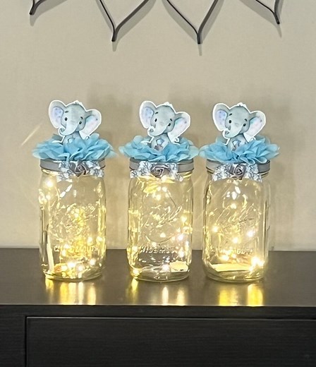 Elephant Baby Shower Centerpieces Mason Jar Decoration With Fairy Lights Set of 3 Decor Boy or Girl - Etsy