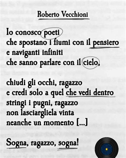 ☑️ Sogna, ragazzo, sogna - di Roberto Vecchioni. Canzoni come poesie... #robertovecchioni #vecchioni #sognaragazzosogna #poesia #poetry ✍️✍️✍️ ☑️ XXVI Concorso Internazionale di Poesia Inedita "Habere Artem". Grandi premi e riconoscimenti. Invia ora le tue poesie inedite. https://rivistaorizzonti.net/concorso-di-poesia-habere-artem | Il Paese della Poesia - Il Federiciano