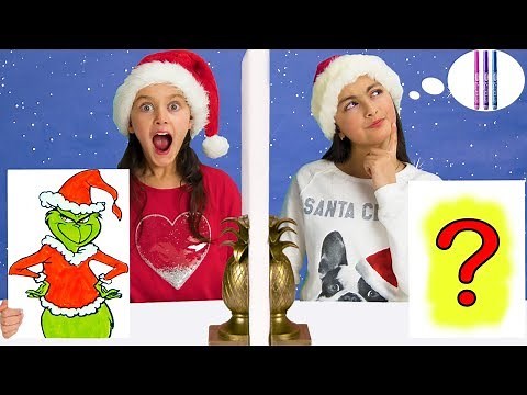 TWIN TELEPATHY 3 Marker Challenge Christmas Special Sis vs Sis! The Grinch+Frozen+ LOL Dolls