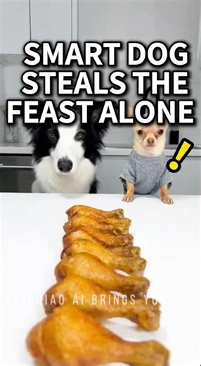 Border Collie Outsmarts Chihuahua to Eat All the Chicken! 😂 #funnyanimals #funny #adorably