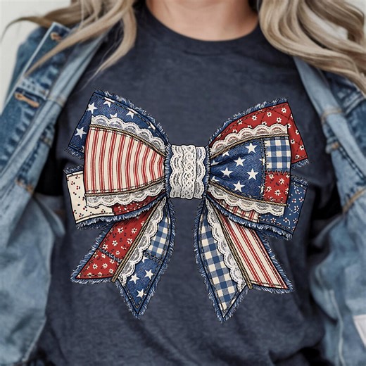 Patriotic Patchwork Bow PNG, Americana Quilt Style, 4th of July Shirt Design (digital Download) - Etsy
