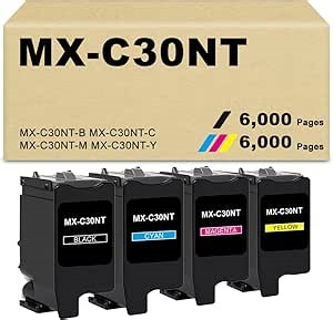 MX-C30NT-B MX-C30NT-C MX-C30NT-M MX-C30NT-Y High Yield Replacement for Sharp MXC30NT MX-C30NT Toner Cartridges Compatible with MXC250 C250F C300W C300P C301W C303W C304W C305W C306W Printers