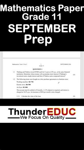 2026 Grade 11 Pure Mathematics September Exam Paper — Prep Questions