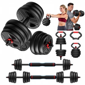 Adjustable Dumbbells, 20lbs Free Weight Set with Connector, 4 in1 Dumbbells Set as Barbell, Kettlebells, Push up Stand, Fitness Exercises for Home Gym Suitable Men/Women