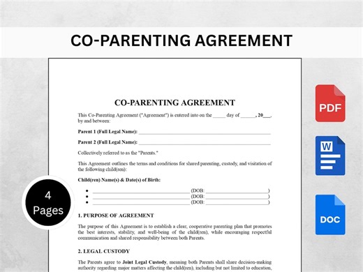 Co-parenting Agreement Template – Custody, Visitation & Shared Responsibility (fillable PDF, Word, Google Docs) - Etsy
