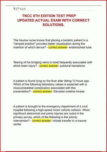 Tncc 8Th Edition Test Prep Updated Actual Exam With Correct video