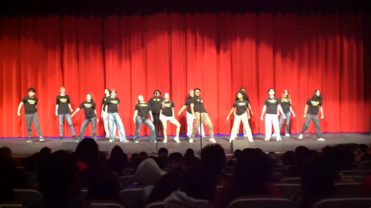 High School drama students perform "Freak Flag" from "Shrek The Musical" during a Union 5th Grade Fine Arts Recruitment Concert today at the Union Performing Arts Center. | Union High School
