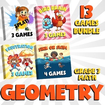 13 No Prep Math Games Bundle C - Geometry - Grade 3 Review Activity
