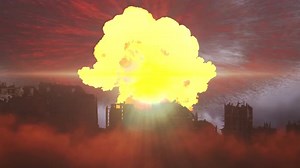 Nuclear atom bomb explosion over city