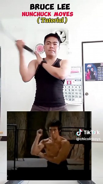 BRUCE LEE Nunchuck Moves ( Tutorial ) #brucelee #enterthedragon #martialarts #nunchucktutorial #tiktokviral #tiktoktutorial #highlights #everyone #fyp #nunchuckskills🌜