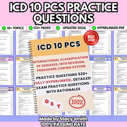 2026 ICD-10-PCS Practice Test: 520  Exam Questions - 132  Pages, Hyperlinked (digital Download) - Etsy