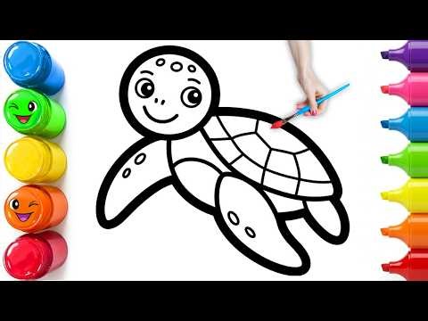How To Draw a Cute Sea Turtle with Paint Color🌈 | Easy Step By Step Tutorial