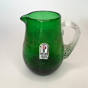 Vintage Pilgrim Glass Mini pichet ou crémier ou bourgeon en verre vert craquelé avec poignée en verre soufflé à la main - Etsy France