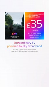 Get fast speeds for our lowest ever price! Sky Full Fibre 300 Broadband with Sky TV & Netflix for just £35 a month. | Sky | Facebook