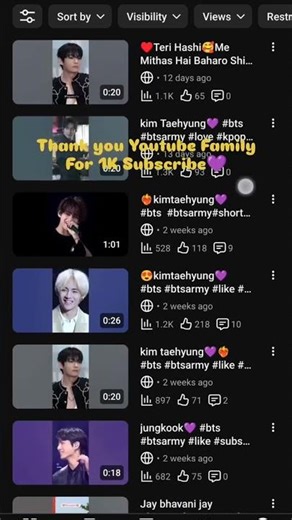 😍Thank you Youtube Family For 1K Subscribe 💜#bts #like #support #subscribe #bts #army #kpop