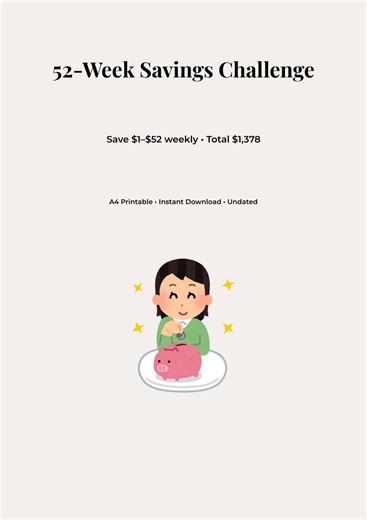 52 Week Savings Challenge Printable PDF A4 | Savings Tracker | Instant Download - Etsy