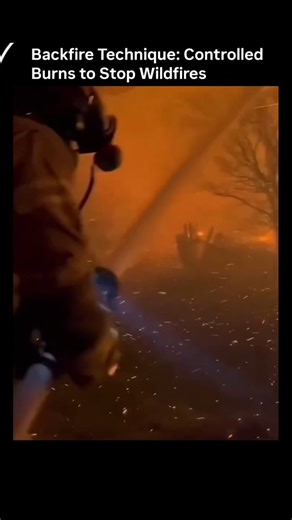 sci || tech || games on Instagram: "The post explains the backfire technique for wildfire suppression, where firefighters deliberately start a controlled burn to consume fuel ahead of the main fire, creating a barrier as the flames meet; this method is essential in remote areas where water access is limited. Accompanying 47-second video footage captures real-world applications, including ground crews using drip torches to ignite lines and aerial views of merging fire fronts, highlighting the pre