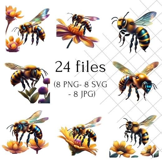 Vibrant Bee Illustration Bundle – SVG, PNG, JPG Files - Etsy