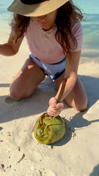 This is the BEST way to get coconut water 🥥💧 #camping #survival #bushcraft #outdoors