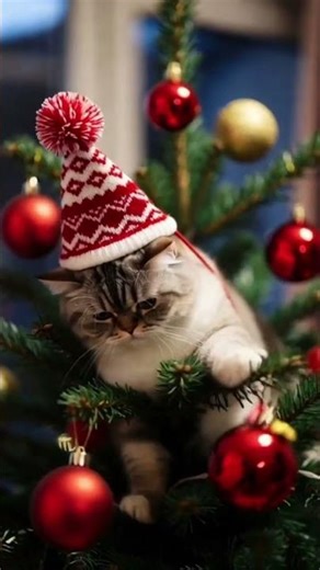Funny Cat Sitting on a Christmas Tree 🎄🐱😂 #funnycats #catonatree #holidayfun#catfail #cuteanimals