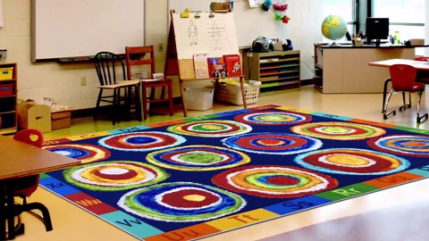Classroom Rug 24 Seats Alphabet Educational Area Rug for Classroom Preschool Kids Room，ABC Kids Rug Rainbow Classroom Carpet, Playroom or Home Learning Floor Mat, 7'6" x 12', Deep Blue
