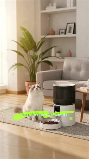 Smart Pet Feeder with HD Camera TWO-WAY Audio 4L Large Capacity App-Controlled Night Vision Easy Clean Anti-Jam Design for Cats Stainless Steel Bowls #Feeder #GiftedInLove #cat #SmartPetFeeder