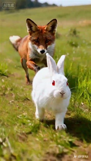 fox vs rabbit, hunt or play? #rabbit #fox #play #hunting