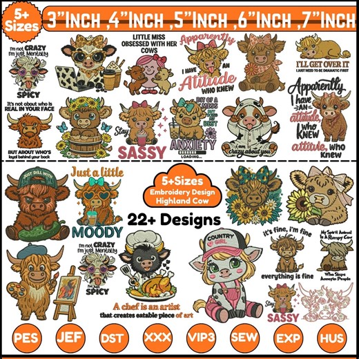 Highland Cow Machine Embroidery Designs Baby Highland Cow Custom Embroidery Floral Highland Cow Embroidery Design 5 sizes Instant Download - Etsy Canada