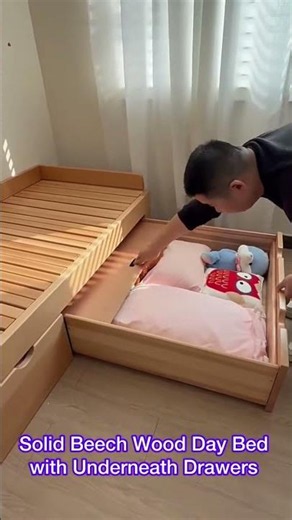 Solid Beech Wood Day Bed with Underneath Storage Drawers