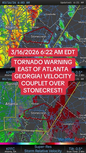 TORNADO WARNING EAST OF ATLANTA GEORGIA! VELOCITY COUPLET OVER STONECREST! #tornadowarnings #tornado #severeweather #foryou #fyp