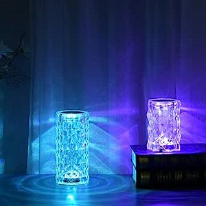 LED 16 Colors Adjustable USB Charging Rose Diamond Atmosphere Light Crystal Table Lamp Bedroom Touch Remote Control Night Lamp (S-16 Colors)