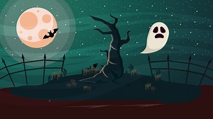 Happy Halloween Animated Scene With Ghost 4k Stock Motion Graphics SBV-338655233 - Storyblocks