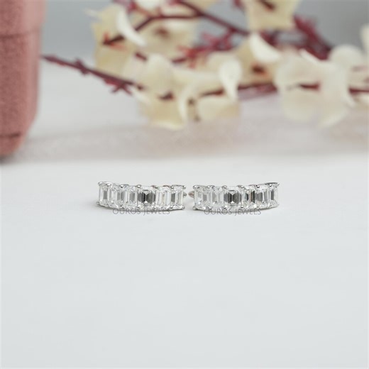Emerald Cut Lab Grown Diamond Hoop Earrings, 14K Solid Gold Diamond Bridal Hoops, CVD Diamond Earrings for Her, Prong Set Hoop Earrings - Etsy UK