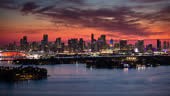 Time lapse taken from Miami Beach, Florida, looking across the...