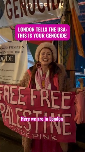 Last night, our co-founder Jodie Evans joined the encampment for Palestine opposite the US Embassy in London. | CODEPINK: Women For Peace