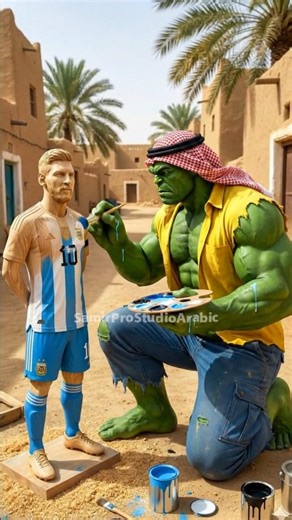هالك يصنع تمثال ميسي من الخشب! النتيجة لا تصدق 😱🔥 | Messi Wooden Statue |Arabic Cartoon Stories