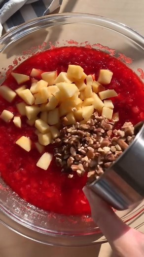 Need a quick Thanksgiving side? 🦃💛 This Cranberry Jello Salad takes just 10 minutes to prep! Light, fruity, and full of festive flavor! 🍒✨ Ingredients ▢ 2 boxes raspberry jello 6 ounces total ▢ 1½ cups boiling water ▢ 1 can crushed pineapple 20 ounces ▢ 1 can whole berry cranberry sauce 15 ounces ▢ 1 apple Honeycrisp – peeled and chopped ▢ ½ cup pecans chopped ▢ ¾ cup cranberry juice Instructions 1. Add the jello powder to a mixing bowl and whisk in the boiling water. Whisk until the jello is