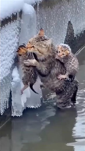 A Mother Cat’s Desperate Climb in Frozen Conditions #catlovers #rescueefforts #wildliferescue