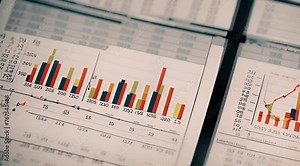 Financial Performance Loop: Business Finance Graph, Document, Diagram, and Statistics Representing Stock Price Performance