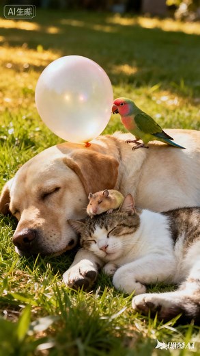 驚嚇!😱😱 調皮鸚鵡想戳爆氣球吵醒大家，Playful Parrot Tries to Pop Balloon to Wake Sleeping Pets 陽光庭院，拉布拉多、貓咪和小倉鼠酣睡，鸚鵡偷偷靠近想弄破氣球 — 一秒尷尬又療癒的寵物搞笑瞬間，快分享給朋友！ Sunny backyard nap interrupted? A cheeky parrot edges closer to pop a balloon and wake the sleeping dog, cat and hamster — adorable chaos you’ll want to replay. #鸚鵡 #氣球 #睡覺動物 #狗 #貓 #倉鼠 #萌寵 #搞笑 #後院 #寵物友誼 #cat #cute #cutebaby #tabbycat #trap #animals #funny #pets | 私賣部