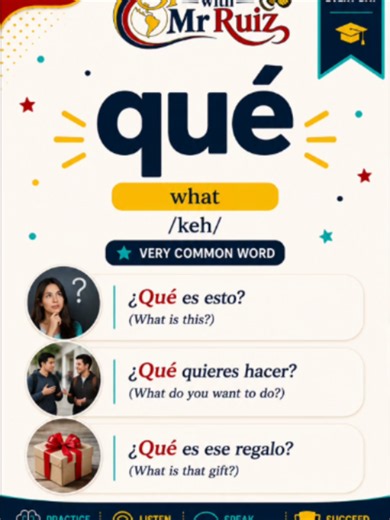 Qué (with an accent mark) is a Spanish interrogative and exclamatory word. It is usually translated as what in questions and as what or how in exclamations. Use qué to ask for information, introduce indirect questions, or express surprise, admiration, or emotion. The pronunciation of qué is almost the same as que without an accent. The difference is mainly seen in writing: qué is used in questions and exclamations, while que usually connects ideas or introduces additional information. Examples o