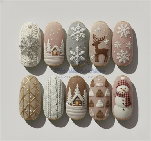 Winter Wonderland Snowflakes & Reindeer Nail Set, Cozy Christmas Nail Art, 3D Snowman, Christmas Tree, Holiday Press on Nails - Etsy