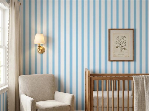 Blue Stripe Wallpaper, Classic Vertical Striped Wall Mural Pattern - Etsy