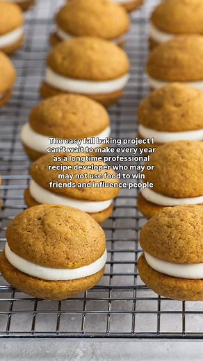 UMAMI GIRL ✨ Carolyn Gratzer Cope on Instagram: "🍁 Helloooo, mini pumpkin whoopie pies with maple-vanilla cream cheese filling 👉 Comment “recipe” if you’d like me to DM it to you. The idea for these goodies came from a visit many years ago to the always-dreamy Volante Farms in Needham, Massachusetts. Their bakery case sported a full-size version of pumpkin whoopie pies, and I couldn’t get them out of my head. I love this three-bite version, which: 🎃 Makes a perfect diminutive treat 🎃 Is flav
