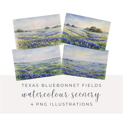 Texas Bluebonnet Fields Watercolor Scenery, Bluebonnet Landscape PNG, Junk Journal Backgrounds - Etsy