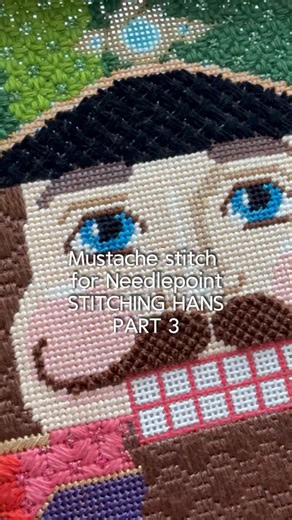 Part 3 of ‘Stitching Hans’ | How to do Colonial Basketweave for a mustache 👨🏻 Our Rebecca is stitching the Labors of Love Large Nutcracker using Melissa’s stitching guide and she is taking us along on the journey. Today, she shows us how to do Colonial Basketweave, a stitch that combines traditional basketweave with colonial knots. 🪢 If you are looking for a refresher on basketweave, click over to our stories for our tutorial. 🧺. Stitch guide for this canvas is exclusive to The Wool & The Fl